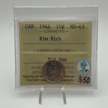 CANADA SILVER TEN CENT 1946 ICCS  MS-63-Rim Nick