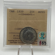 CANADA SILVER TWENTY-FIVE CENTS 1939 ICCS AU-55