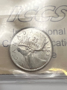 CANADA SILVER TWENTY-FIVE CENTS 1939 ICCS MS-62