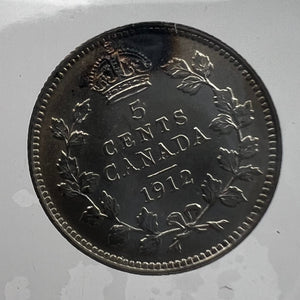 CANADA SILVER FIVE CENT 1912 ICCS AU-58