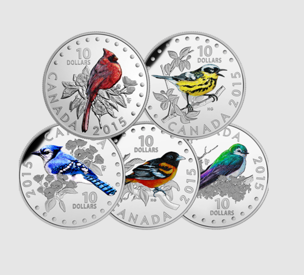 2015 $10 Ten Dollars-Fine Silver 5 Coins Set- Colourful Songbirds of Canada