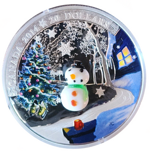 2014 20 Dollars Fine Silver Coin, Venetian Glass-Snowman