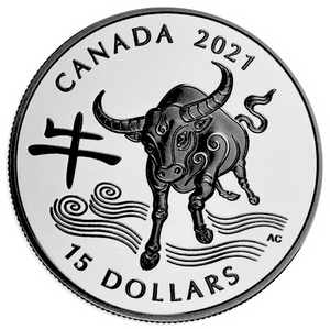 2021 $15 Fifteen Dollars YEAR OF THE OX - Pur Silver Coin