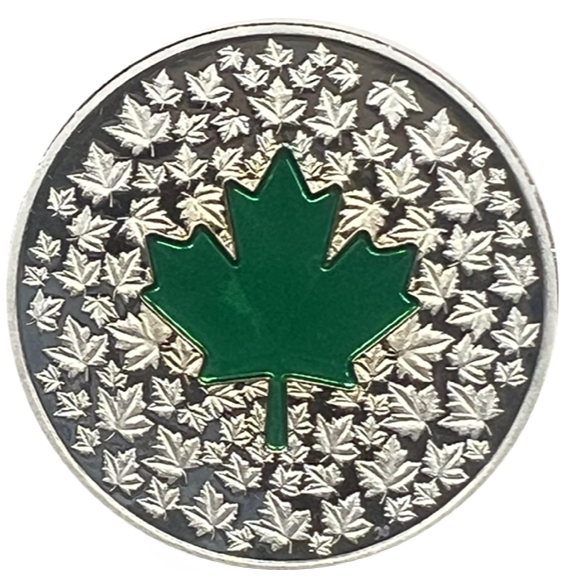 2013 Fine Silver Maple Coin- Maple Leaf Impression-Green