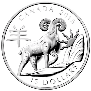 2015 $15 Fifteen Dollars-Classic Chinese Zodiac Series-YEAR OF THE SHEEP