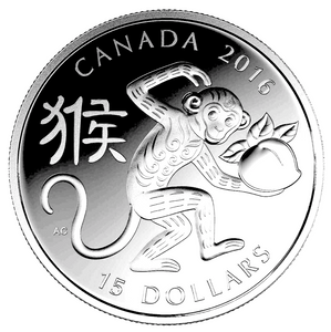 2016 $15 Fifteen Dollars-Classic Chinese Zodiac Series-YEAR OF THE MONKEY