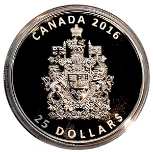 2016 Twenty Five Dollars, Fine Silver Piedfort- The Coat of Arms of Canada