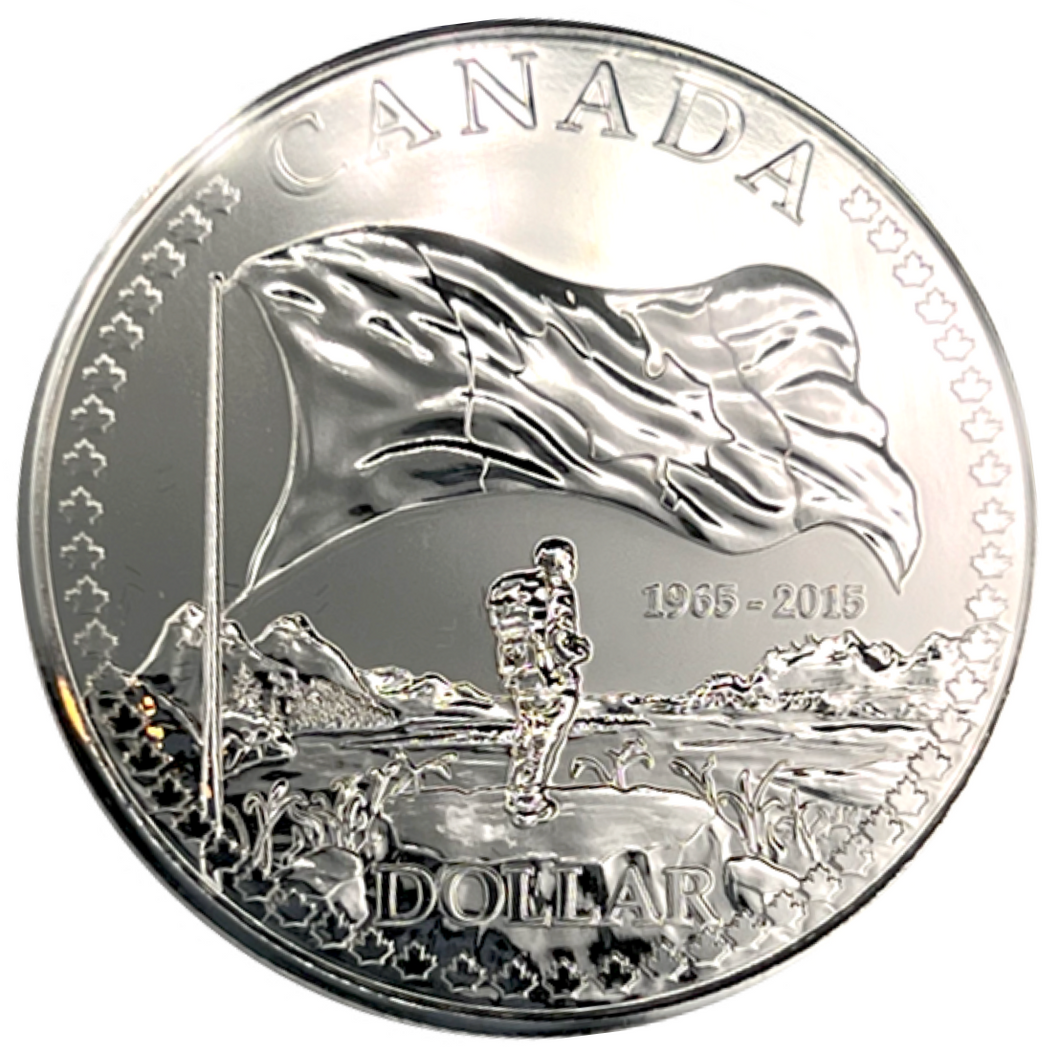 2015 Canada Silver Brillant Uncirculated Dollar-50th Anniversary  of the Canadian Flag