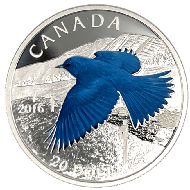 2016 Canada 20 Dollars Fine Silver Coin-The Migratory Birds Convention, 100 years of Protection-The Mountain Bluebird