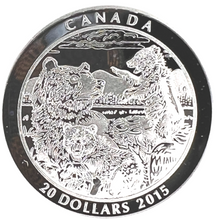 2015 Canada 20 Dollars Fine Silver Coin, Grizzly Bear-Family