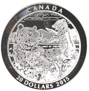 2015 Canada 20 Dollars Fine Silver Coin, Grizzly Bear-Family