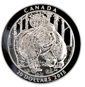 2015 Canada 20 Dollars Fine Silver Coin, Grizzly Bear-Togetherness