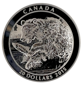 2015 Canada 20 Dollars Fine Silver Coin, Grizzly Bear-The Catch