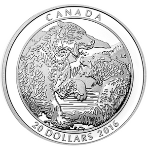 2016 Canada 20 Dollars Fine Silver Coin, Grizzly Bear-The Battle