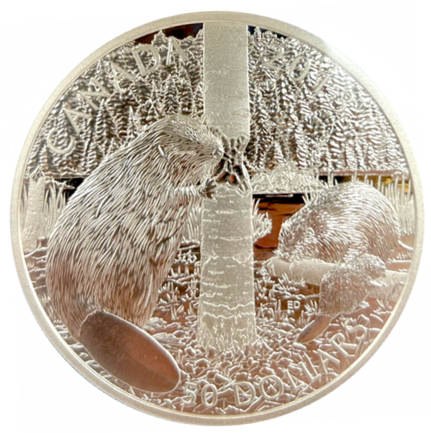 2013 $50 Fifty Dollars, Fine Silver Coin-Beaver