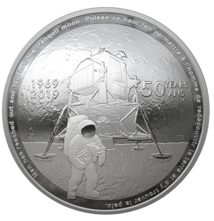 2019 25$  Pure Silver 50th Anniversary of The Apollo 11 Moon Landing