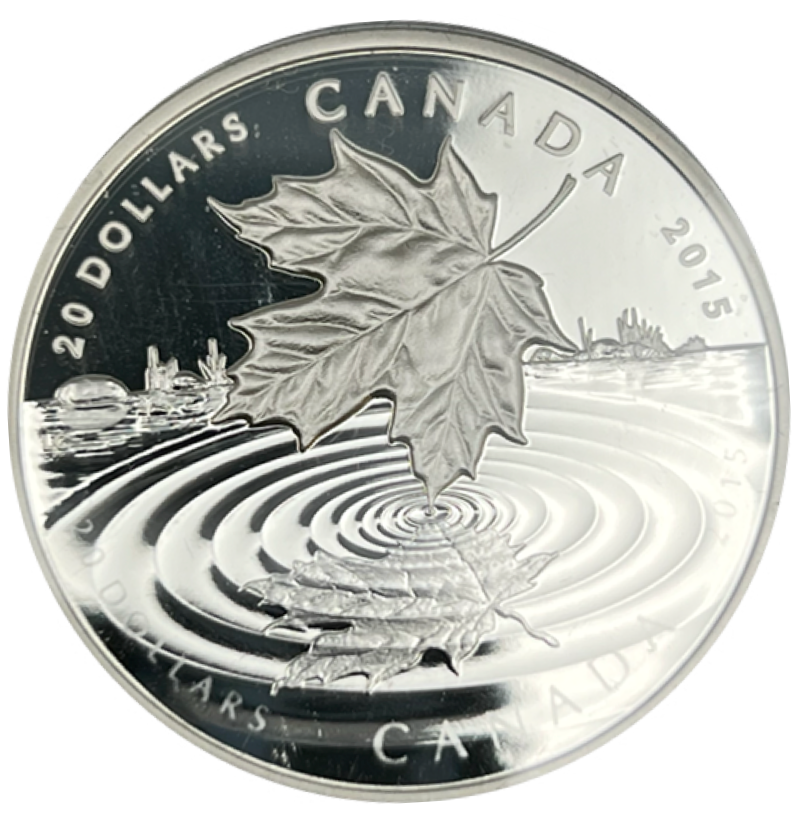 2015 Canada $20 Dollars Fine Silver Coin, Maple Leaf Reflection