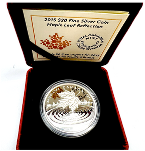 2015 Canada $20 Dollars Fine Silver Coin, Maple Leaf Reflection