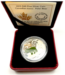 2015 Canada $20 Dollars Fine Silver Coin, Canadian Icons-Polar Bear