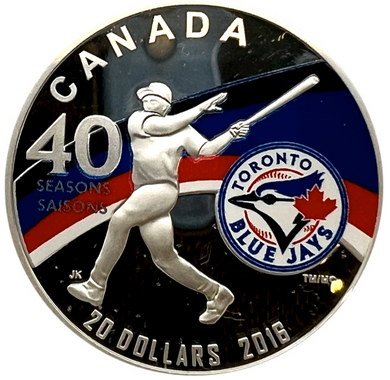 2016 Canada $20 Dollars Fine Silver Coin, 40th Season of The Toronto Blue Jays