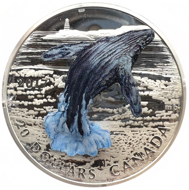 2017 Canada 20 Dollars Fine Silver Coin, Three-Dimensional Breaching Whale