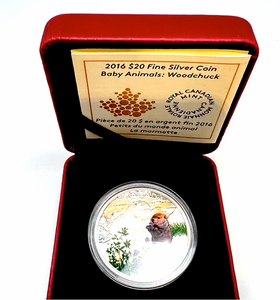 2016 Canada 20 Dollars Fine Silver Coin, Baby Animals-Woodchuck