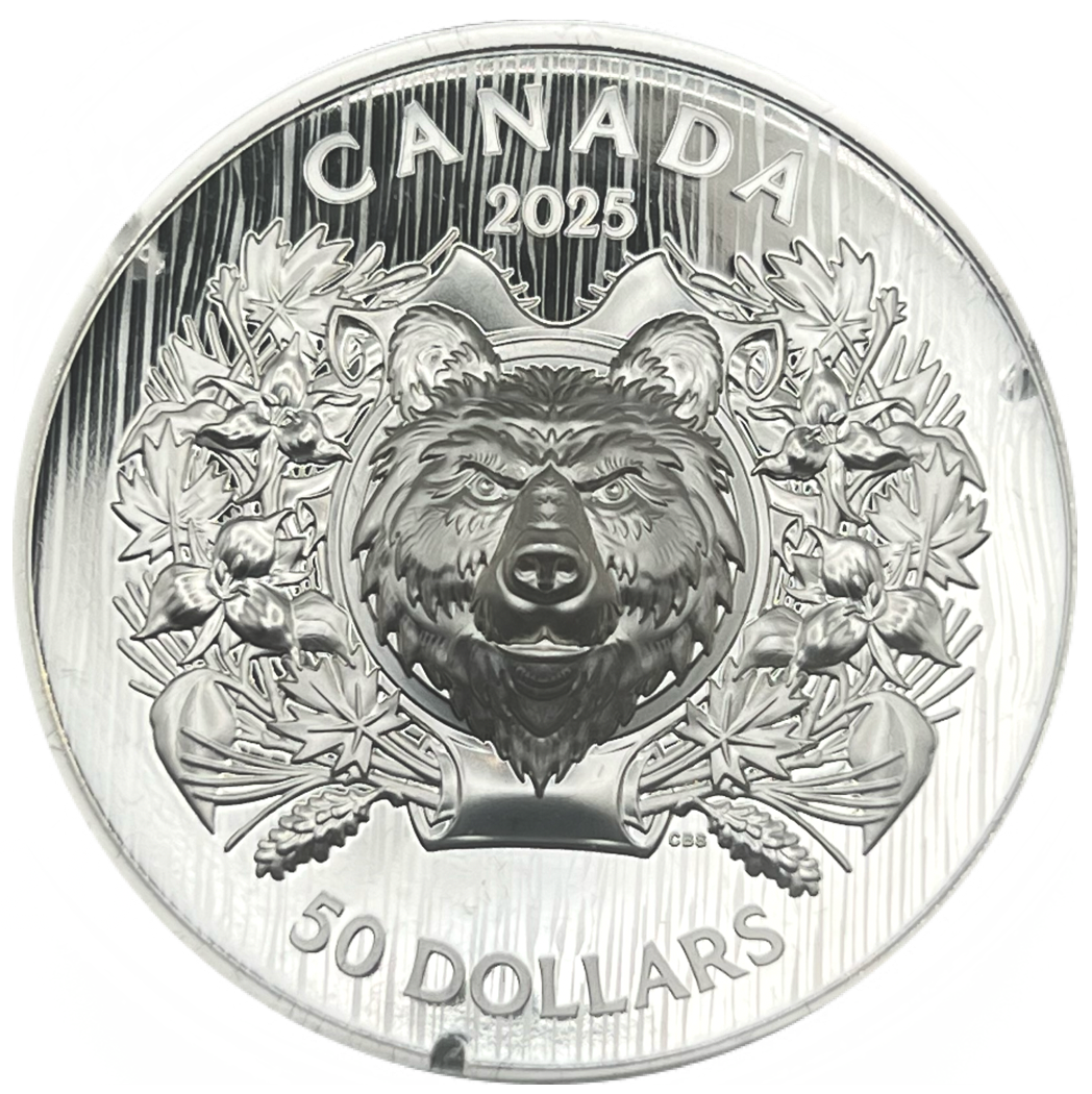 2025 $50 Fifty Dollars, Heraldic Bear - Fine Silver EHR/UHR Coin