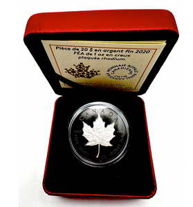 2020 Fine Silver maple Leaf, Rhodium-Plated Incuse 1-oz, SML