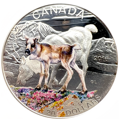 2016 Canada 20 Dollars Fine Silver Coin, Baby Animals-Caribou