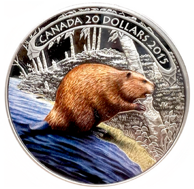 2015 20 Dollars Sterling Silver Coin, Beaver at Work