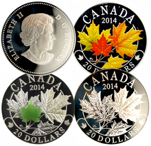 2014 20 Dollars Fine Silver Coin-Majestic Maple Leaves with jade with Subscription Box