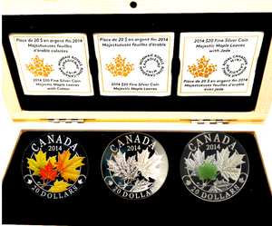 2014 20 Dollars Fine Silver Coin-Majestic Maple Leaves with jade with Subscription Box