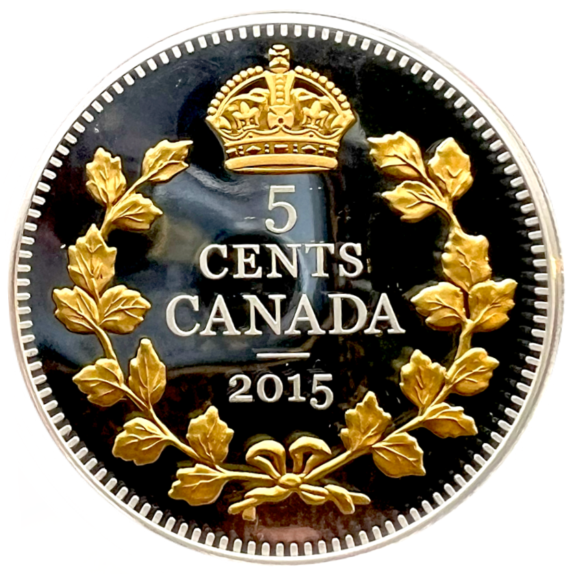 2015 Canada Five Cents  Fine Silver-legacy of the Canadian Nickel-The Crossed Maple Boughs