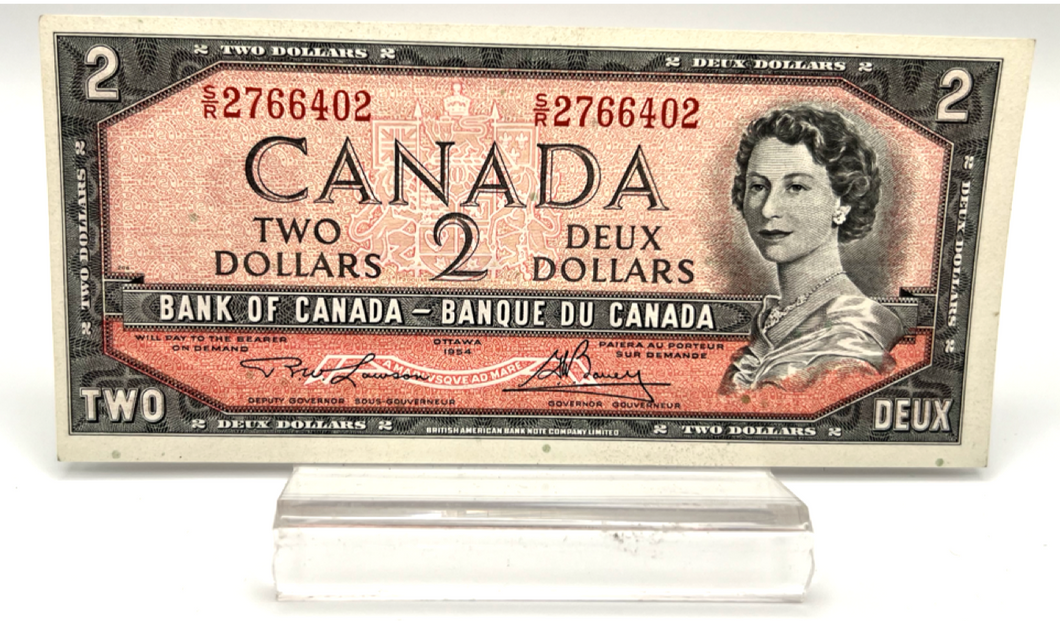 1954 Bank of Canada Two Dollars Test Note AU-55 Serial-SR 2766402