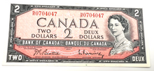 1954 Bank of Canada Two Dollars AU Serial-NR 0704047