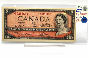 1954 Bank of Canada Two Dollars Replacement Note VF Serial-*kg 0263661