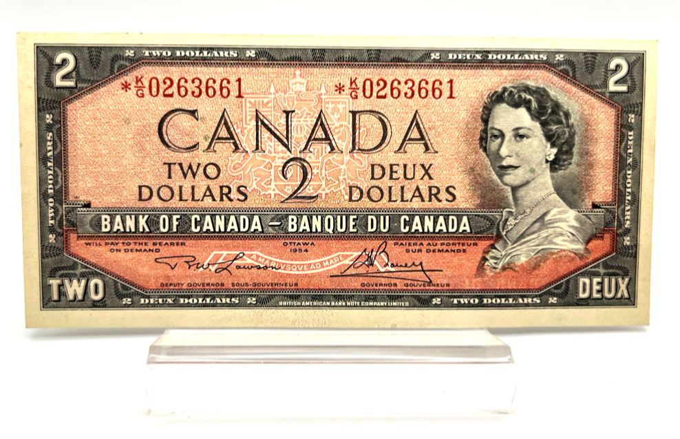 1954 Bank of Canada Two Dollars Replacement Note VF Serial-*kg 0263661