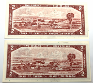 1954 Bank of Canada Two Dollars Consecutive UNC Serial-SU 1397891-2