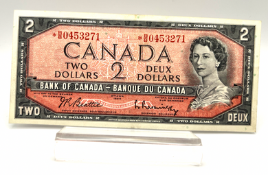 1954 Bank of Canada Two Dollars Replacement Note EF Serial-*BB 0453271