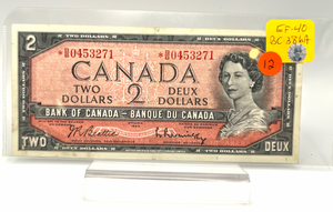 1954 Bank of Canada Two Dollars Replacement Note EF Serial-*BB 0453271