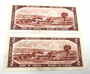 1954 Bank of Canada Two Dollars Consecutive AU Serial-IR 4126189-90