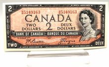 1954 Bank of Canada Two Dollars AU Serial-MB 5349163