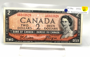 1954 Bank of Canada Two Dollars EF Serial-VB 6933828