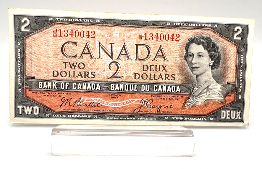 1954 Bank of Canada Two Dollars VF Serial-JB 1340042