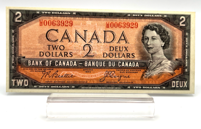 1954 Bank of Canada Two Dollars AU-50 Serial-UB 0063929