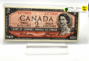 1954 Bank of Canada Two Dollars AU Serial-XB 3779628