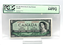 1954 Bank of Canada One Dollars PCGS CHOICE-64  Devil's Face Serial-LA 1797822