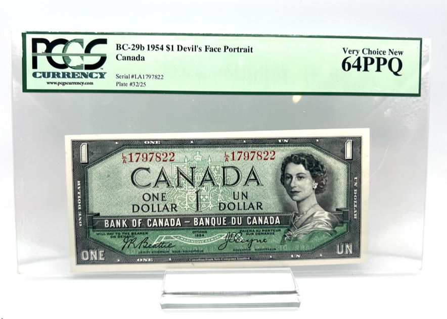 1954 Bank of Canada One Dollars PCGS CHOICE-64  Devil's Face Serial-LA 1797822