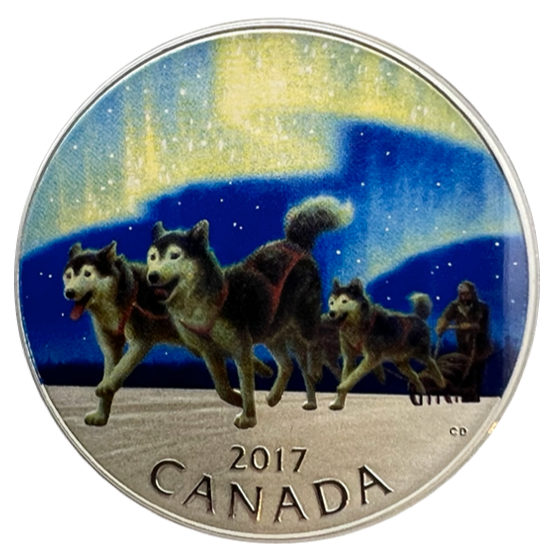 2017 Canada Fine Silver $10 Dog Sledding Under The Northern Lights