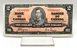 1937 Bank of Canada Two Dollars EF-40 Serial-KR 9394562